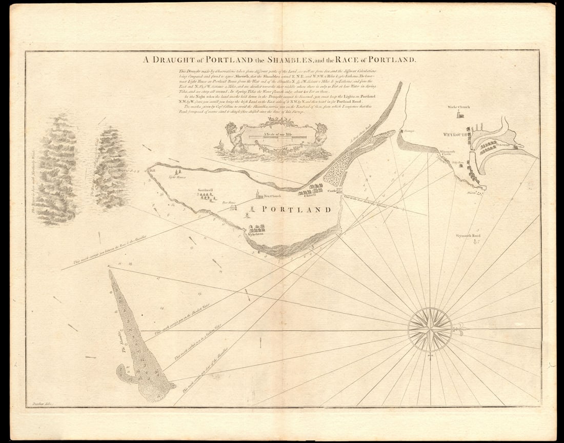 PORTLAND, the Shambles & the Race of Portland' chart.Weymouth.COLLINS c1774 map (1 of 1)