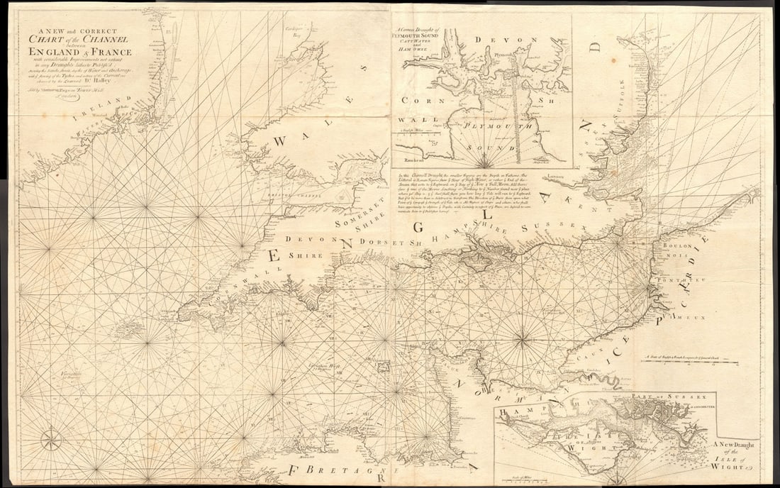 A new & correct chart of the Channel between England & France. COLLINS c1774 map: A new and correct chart of the Channel between England and France with considerable improvements not extant in any draughts hitherto publish'd shewing the sands, shoals, depths of water and anchorage,