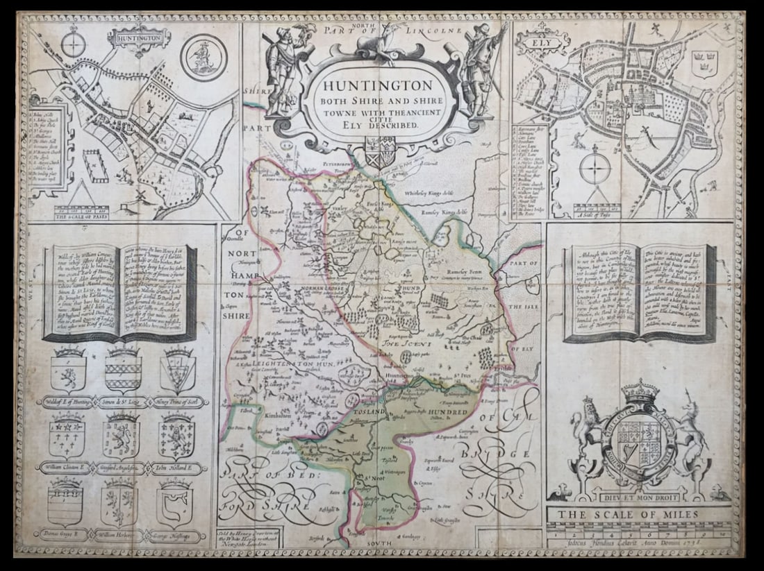 HUNTINGDONSHIRE. 'Huntingdon both Shire & Shire Town…' by JOHN SPEED 1738 map (1 of 1)