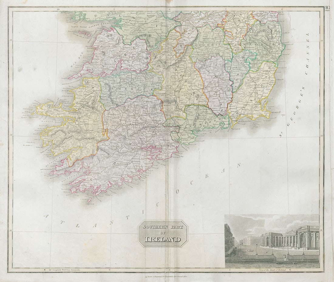 Southern part of Ireland. Munster Leinster. Coach roads. THOMSON 1830 old map (1 of 1)