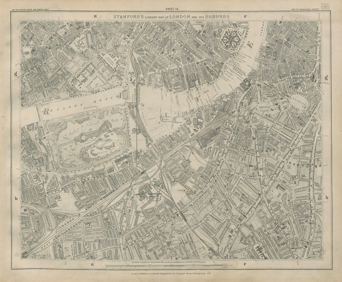 Stanford Library map of London Sheet 14 Chelsea Battersea Pimlico Vauxhall 1895 (1 of 1)