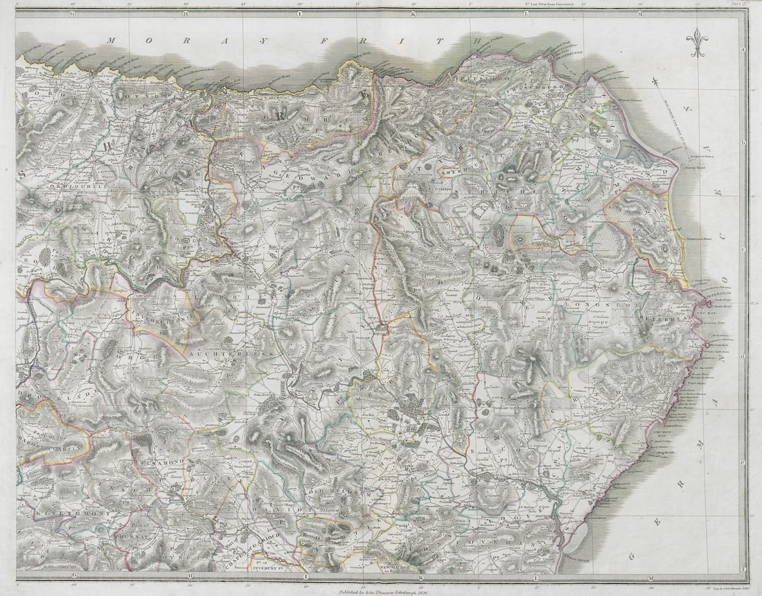 Aberdeen & Banffshires north-east. Speyside Peterhead MacDuff. THOMSON 1832 map: [Northern part of Aberdeen & Banff-shrs. - east sheet] [Aberdeenshire & Banffshire]. Places named on the map include: Peterhead, Fraserburgh, Banff, Cruden Bay, MacDuff. The following places