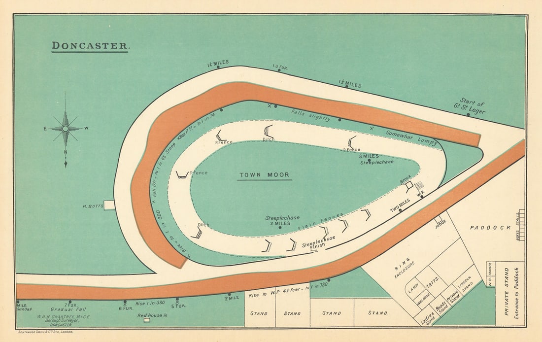 Doncaster racecourse, Yorkshire. Town Moor. BAYLES 1903 old antique map chart (1 of 1)