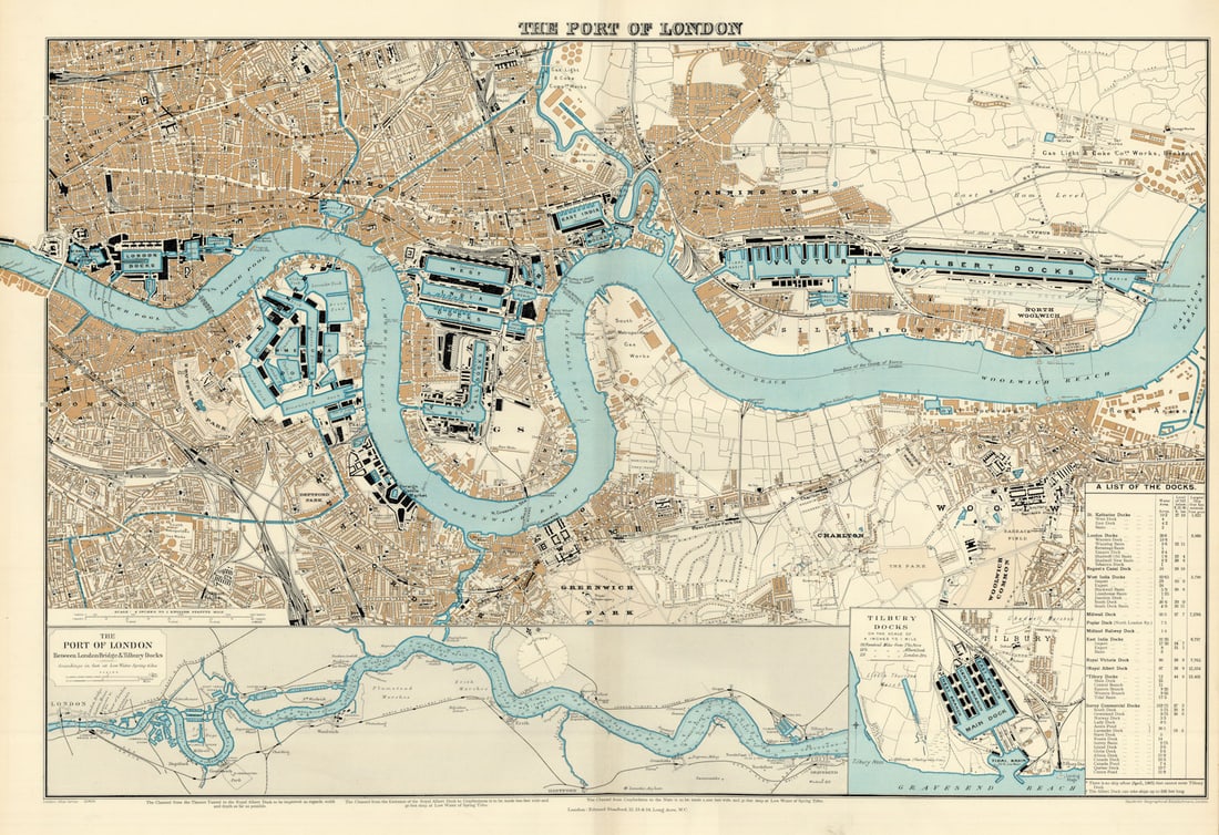 Port of London. Royal Docks Tilbury Canary Wharf Surrey Quays. STANFORD 1904 map (1 of 1)