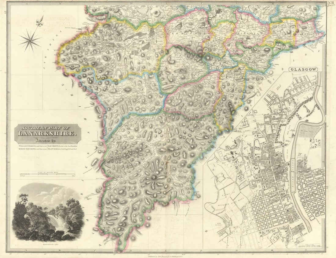 Lanarkshire south. Glasgow city plan. Douglas Wiston Biggar. THOMSON 1832 map (1 of 1)