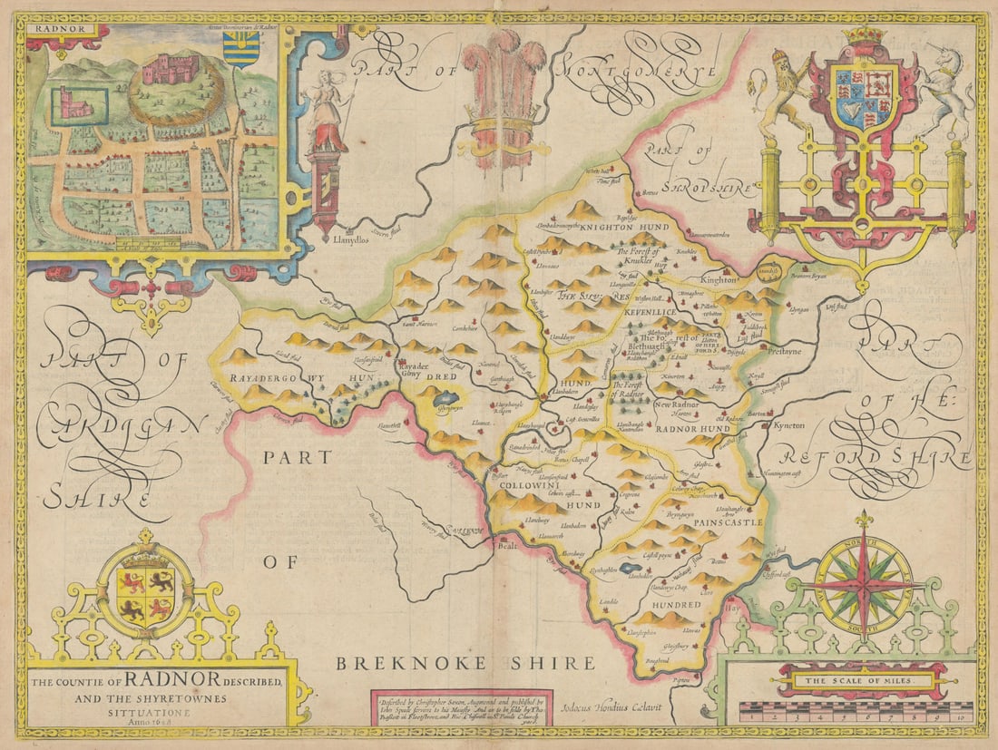 Countie of Radnor. Shire/county map by John Speed. Bassett/Chiswell edition 1676 (1 of 1)