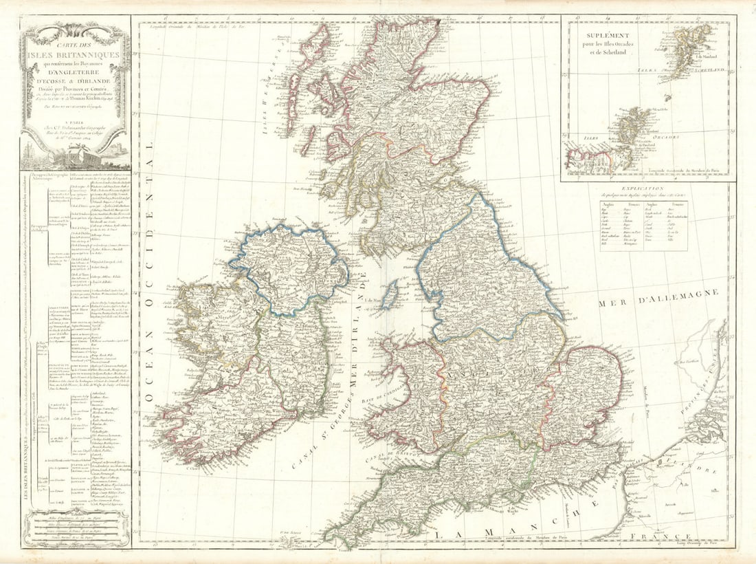 Cartes des Isles Britanniques qui renferment… British Isles DELAMARCHE 1804 map: Cartes des Isles Britanniques qui renferment les Royaumes d'Angleterre, d'Ecosse et d'Irelande Divisée par Provinces et Contés et dans laquelle se trouvent les principales Routes d'aprè