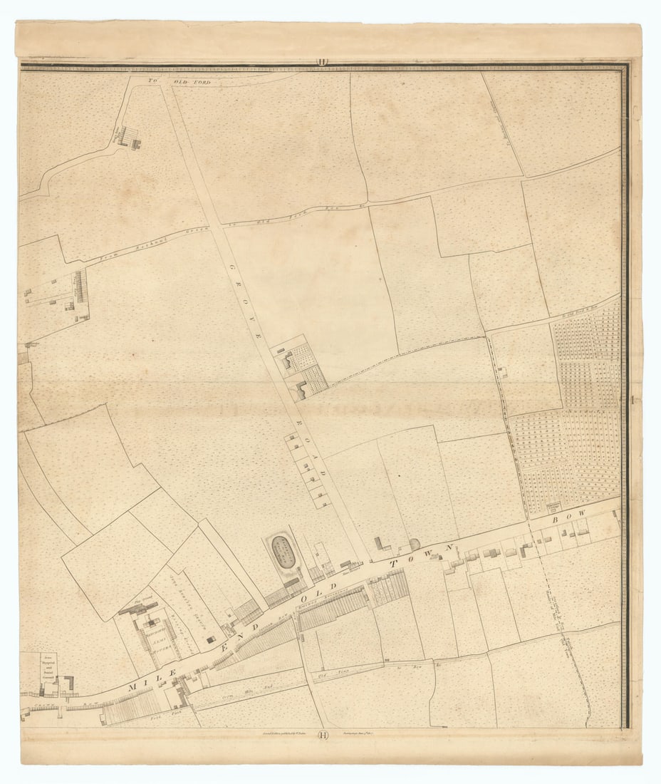 Horwood/Faden London H1 Mile End Road Globe Town Stepney Green Bow 1807 map: Sheet H1 - Mile End, Globe Town, Mile End Road, Stepney Green, Bow'. William Faden after Richard Horwood. Published 1807. Antique copperplate map. Size 66 x 55 cm | 26.0 x 21.5 inches. Condition: Good