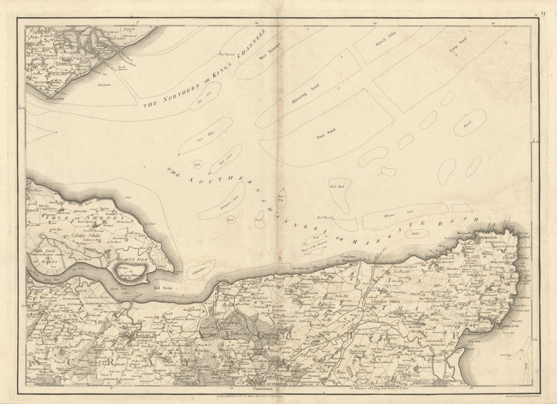 North Kent/Thames Estuary. Margate Ramsgate Canterbury #9 Andrews/Dury 1818 map (1 of 1)