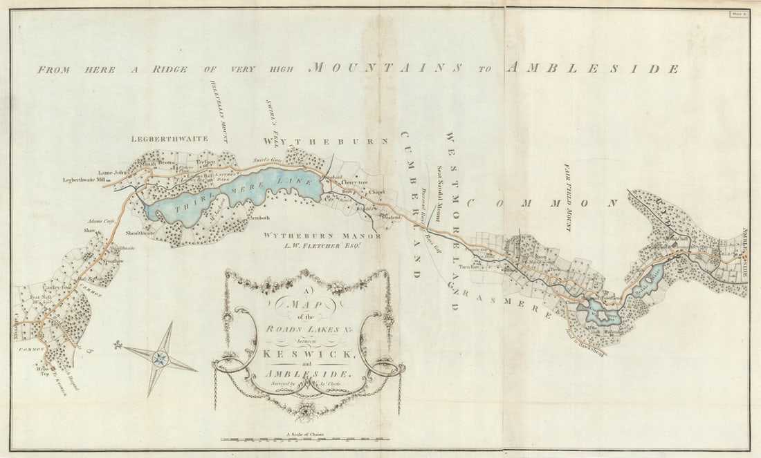 Roads & Lakes between Keswick & Ambleside by James Clarke. Thirlmere 1789 map (1 of 1)