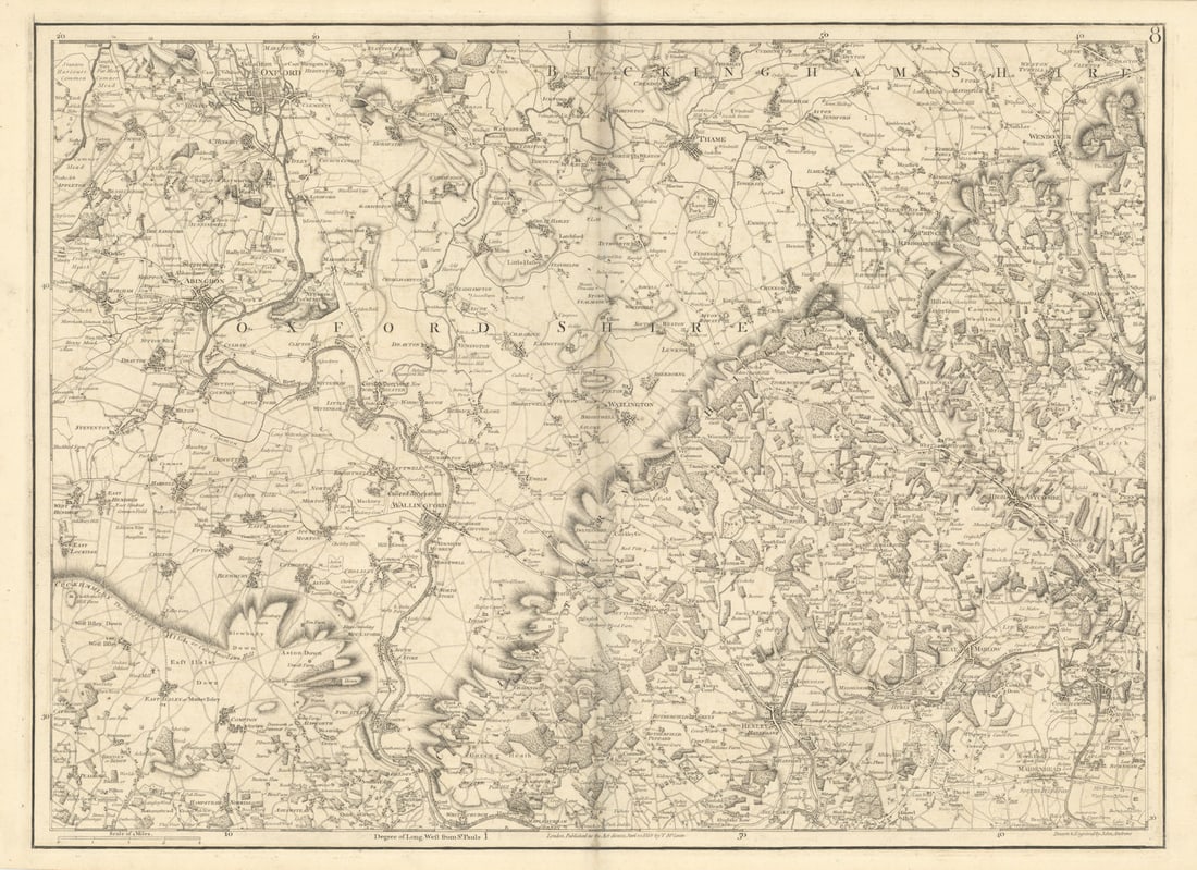Chilterns/Thames Valley. Berkshire Oxford Henley Marlow #8 Andrews/Dury 1818 map: Plate 8 from 'A Map of the Country Sixty Five Miles Round London' by John Andrews & Andrew Dury, covering parts of Berkshire and Oxfordshire including Oxford, Henley-on-Thames, Maidenhead, Marlow,
