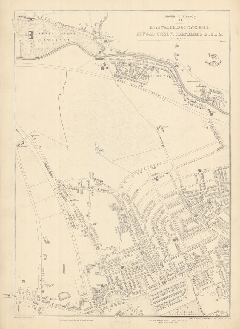 W LONDON. Notting Hill Kensal Green Shepherds Bush Holland Park.WELLER 1863 map (1 of 1)