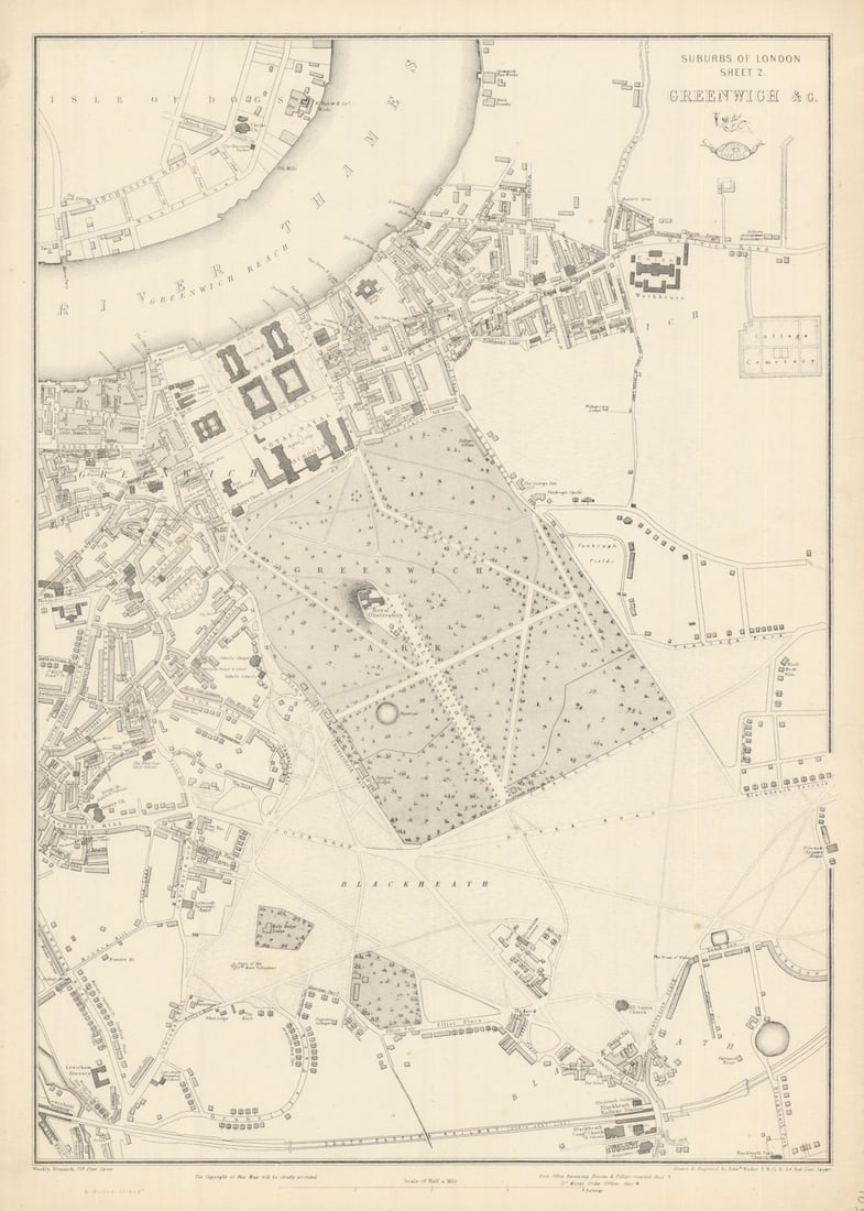 GREENWICH, BLACKHEATH & LEWISHAM. London suburbs.Dispatch Atlas.WELLER 1863 map (1 of 1)