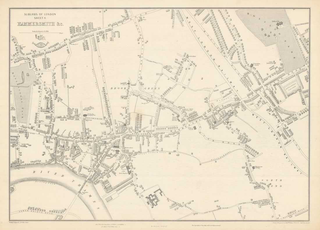 W LONDON. Hammersmith Holland Park Brook Green West Kensington. WELLER 1863 map (1 of 1)