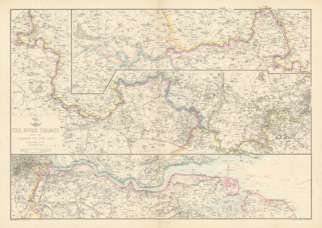 THE RIVER THAMES FROM ITS SOURCE TO THE SEA'. Thames Valley. WELLER c1863 map (1 of 1)