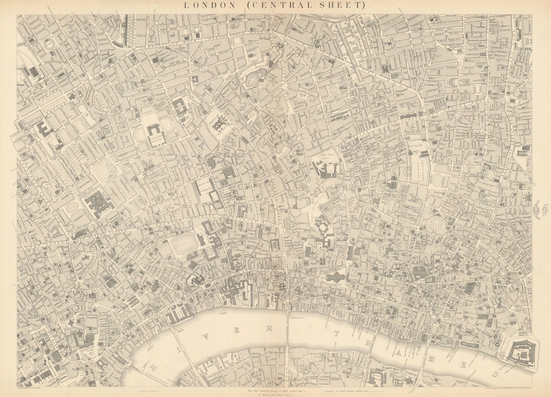 CASSELLS LONDON Central. Bloomsbury Covent Garden City Holborn. WELLER 1863 map: Cassell's Map of London (Central sheet)'. A map of central London including Bloomsbury, parts of the West End, The City, Holborn, Clerkenwell, Hoxton, Finsbury, Broadgate, Euston, King's Cross, Angel