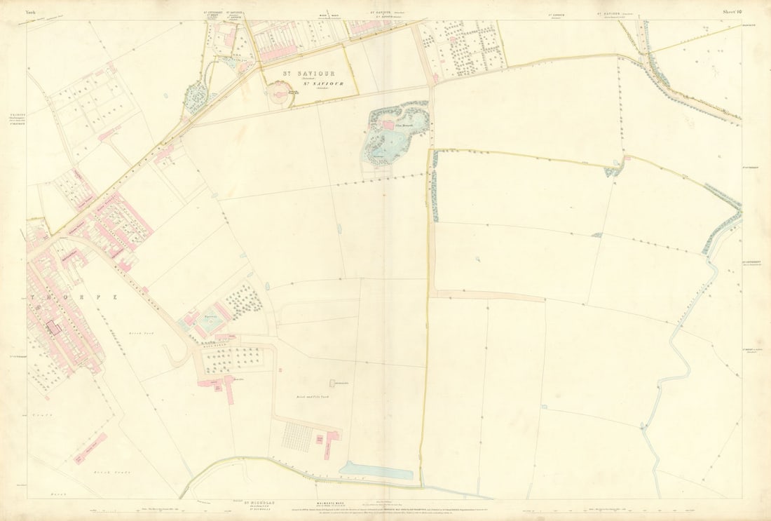 City of York #10 Layerthorpe Tang Hall Estate Heworth. Ordnance Survey 1852 map: City of York - Sheet 10 - [Layerthorpe - Tang Hall Estate - Heworth]. Large scale map sheet of part of the City of York, England. The survey was conducted 1849 and 1851 by Captain Tucker R.E. for the