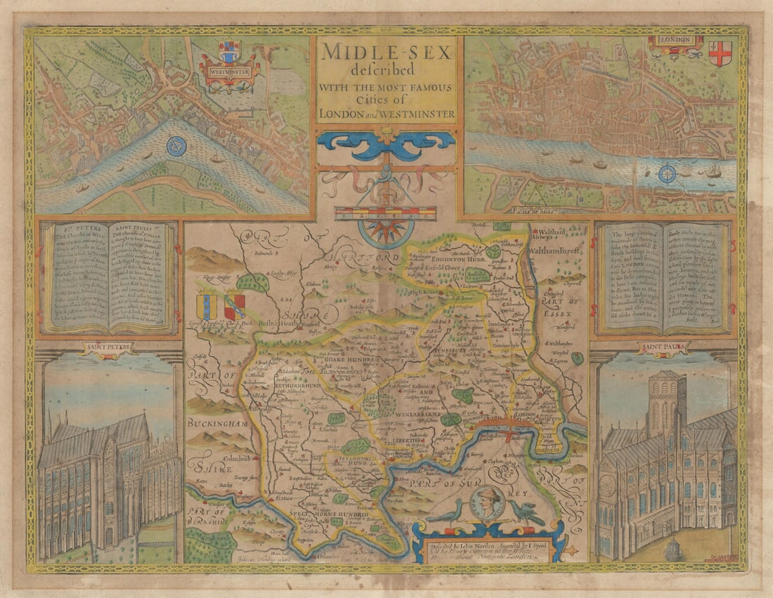 Midle-sex [with] London & Westminster. John Speed county map. Overton 1710 (1 of 1)