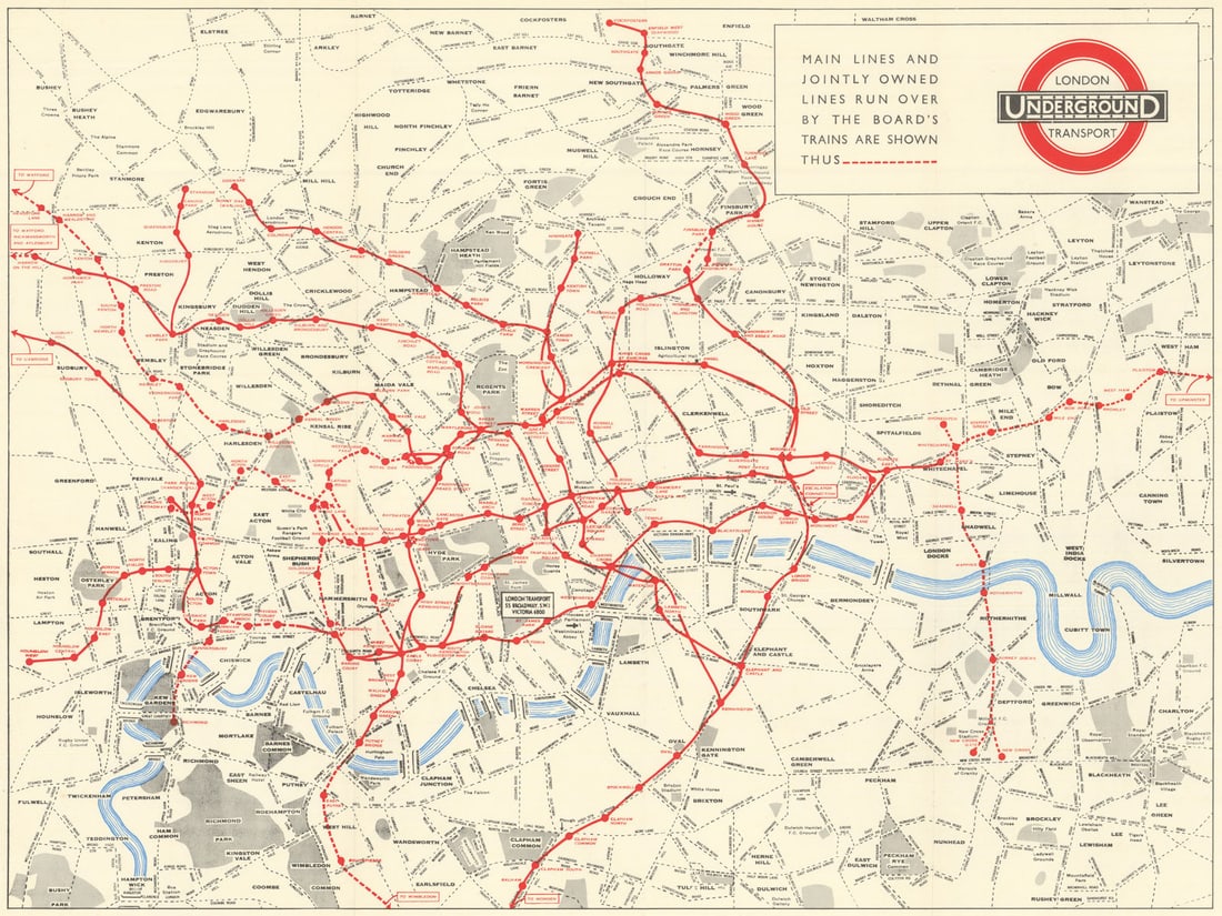 London Underground Transport tube map. London Passenger Transport Board 1935: London Underground Transport [Tube map] by London Passenger Transport Board. Published 1935. Antique colour public transportation map. Size 45 x 61 cm | 17.5 x 24.0 inches. Condition: Good; suitable f