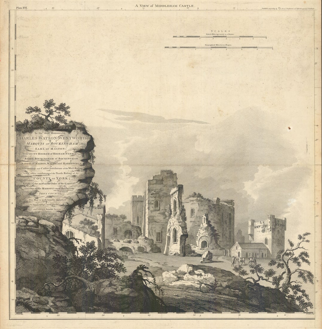 Middleham Castle & dedication to Charles Watson-Wentworth by Jefferys 1772 map (1 of 1)