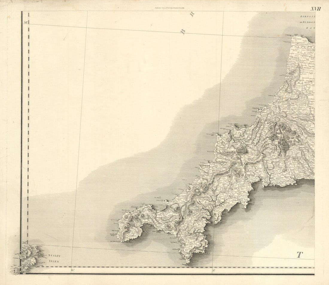 #17 Cornwall and Scilly Isles. Stockdale 1809 old antique map plan chart (1 of 1)