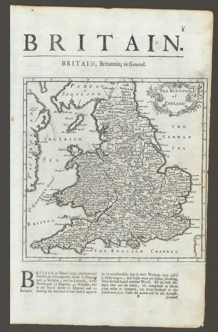 The Kingdom of England with Wales by Herman Moll 1701 old antique map chart: The Kingdom of England'. The coach roads and counties are shown by Moll, Herman. Published 1701. Antique copperplate map. Size 30 x 20 cm | 11.5 x 7.5 inches. Condition: Good; suitable for framing. Pr
