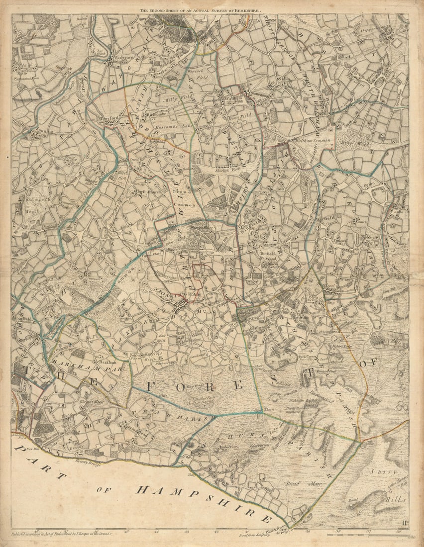 East Berkshire. Bracknell Forest Wokingham Sandhurst Crowthorne. Rocque 1761 map: [Sheet 2 from John Rocque's A Topographical Survey of the County of Berks]. A single map sheet from John Rocque’s scarce eighteen-sheet A Topographical Survey of the County of Berks (1761). We c