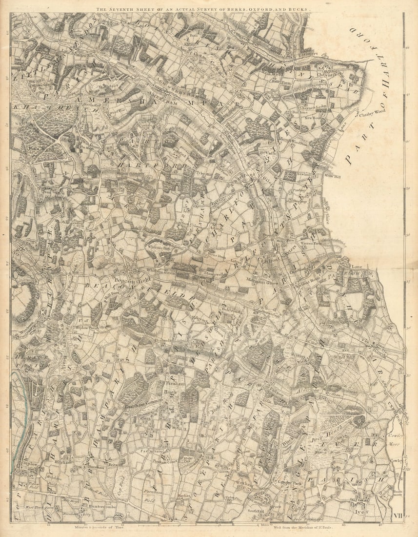Chilterns/Buckinghamshire. Amersham, Beaconsfield & Chalfonts. Rocque 1761 map: [Sheet 7 from John Rocque's A Topographical Survey of the County of Berks]. A single map sheet from John Rocque’s scarce eighteen-sheet A Topographical Survey of the County of Berks (1761). We c