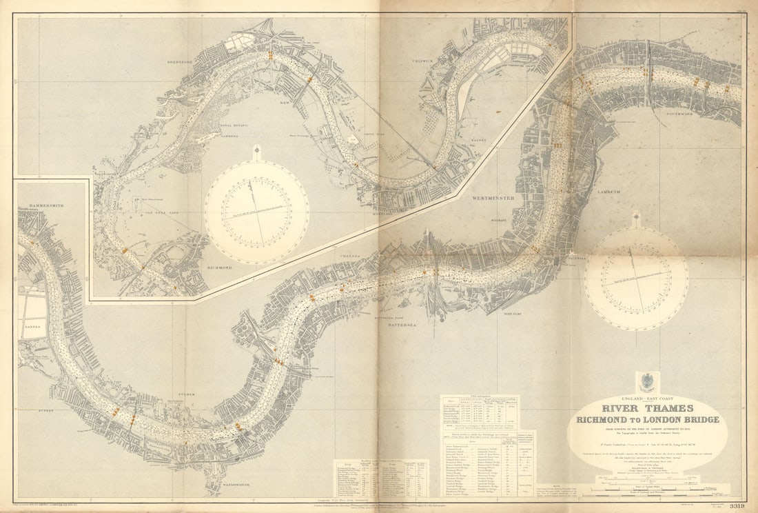 River Thames—Richmond to London Bridge Admiralty chart 3319. 1935 old map (1 of 1)