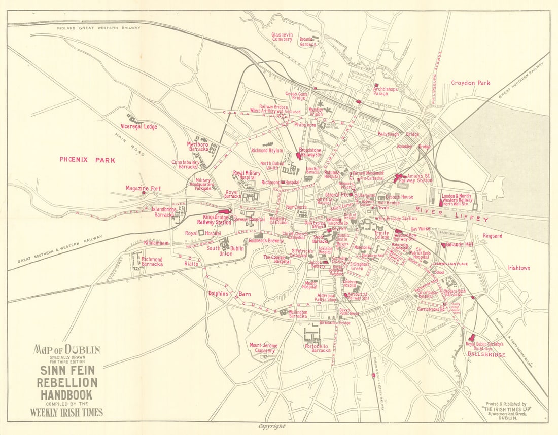 Map of Dublin [for] Sinn Fein Rebellion Handbook. 1916 Easter Rising 1917 (1 of 1)