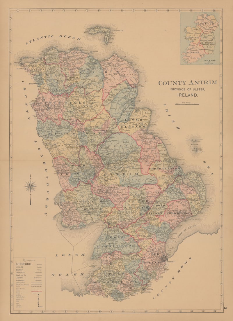 County Antrim—Ulster—Ireland—parishes & baronies—L. J. Richards 1901 old map (1 of 1)