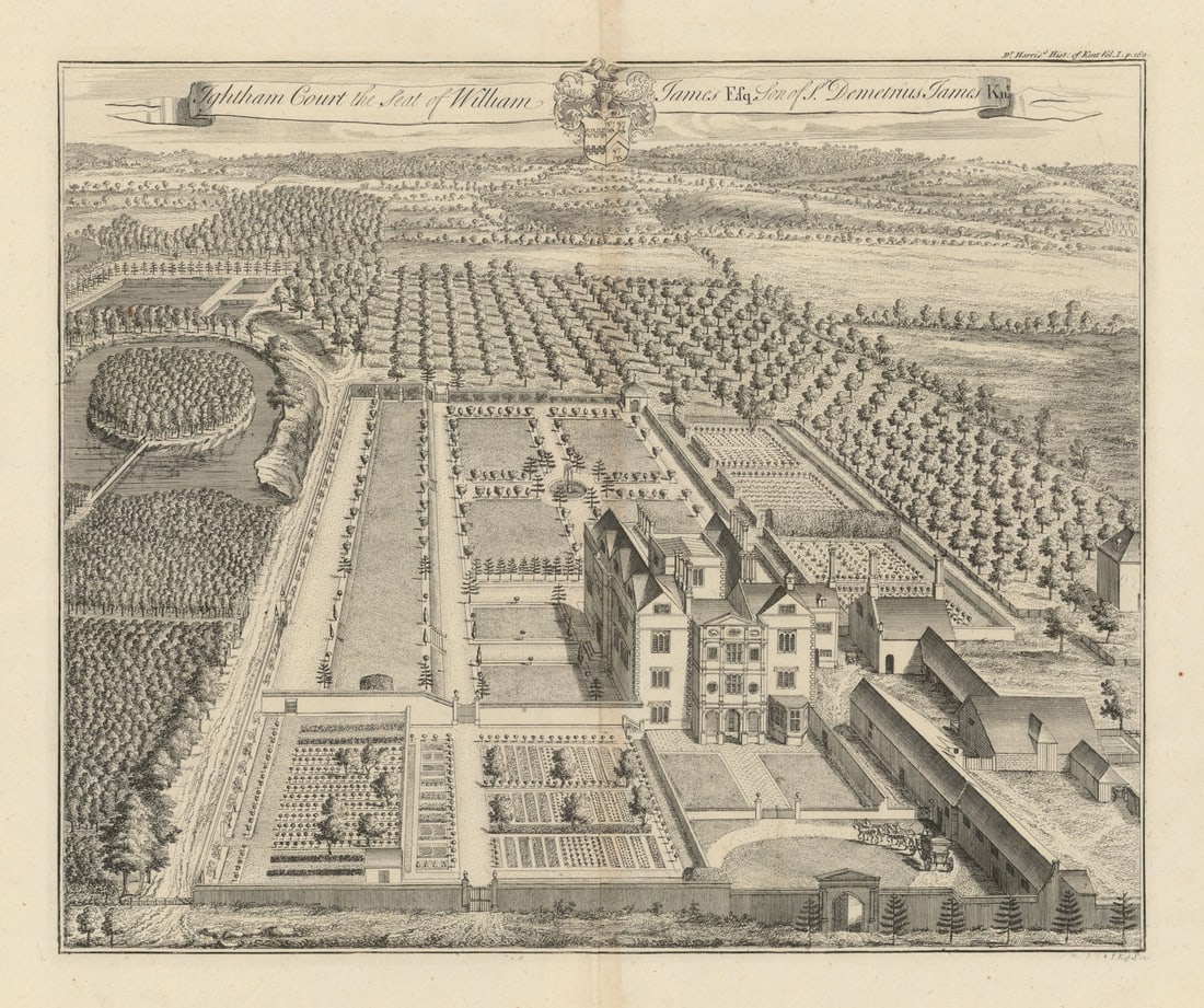 Ightham Court, the Seat of William James Esq., Sevenoaks, by Johannes Kip 1719 (1 of 1)