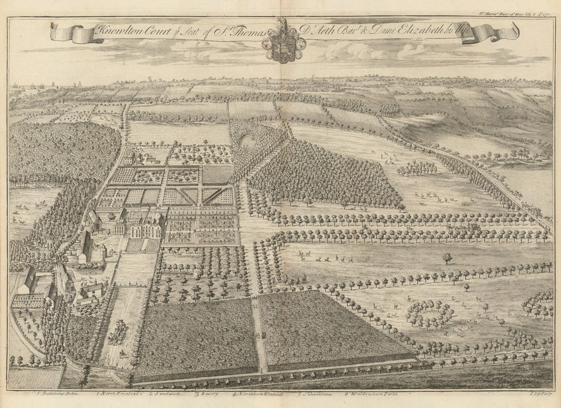 Knowlton Court, Seat of Sr Thomas d'Aeth Bart, Canterbury—Badeslade & Kip 1719 (1 of 1)