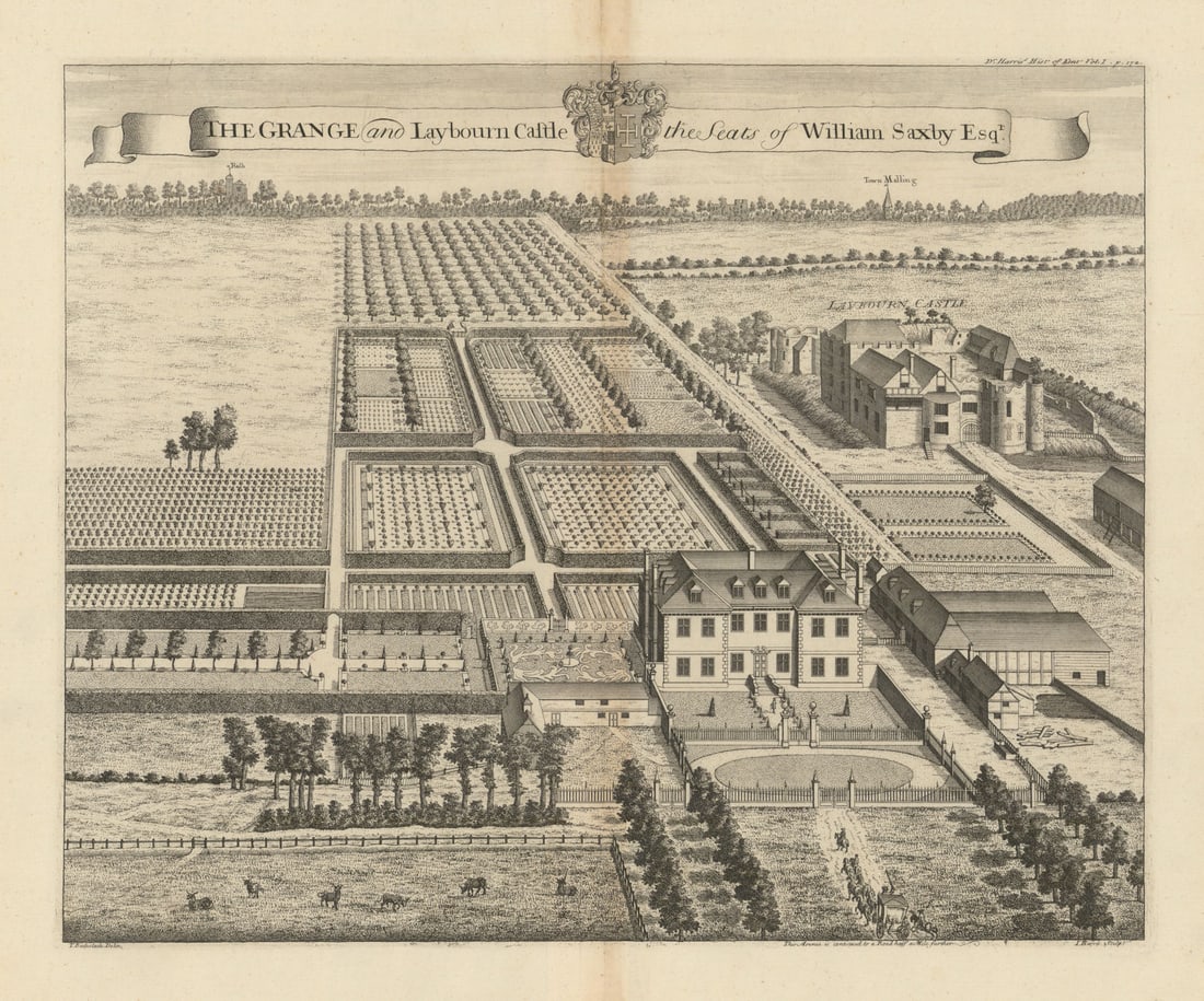 The Grange & Leybourne Castle, Seats of William Saxby—Kent—Badeslade/Harris 1719 (1 of 1)