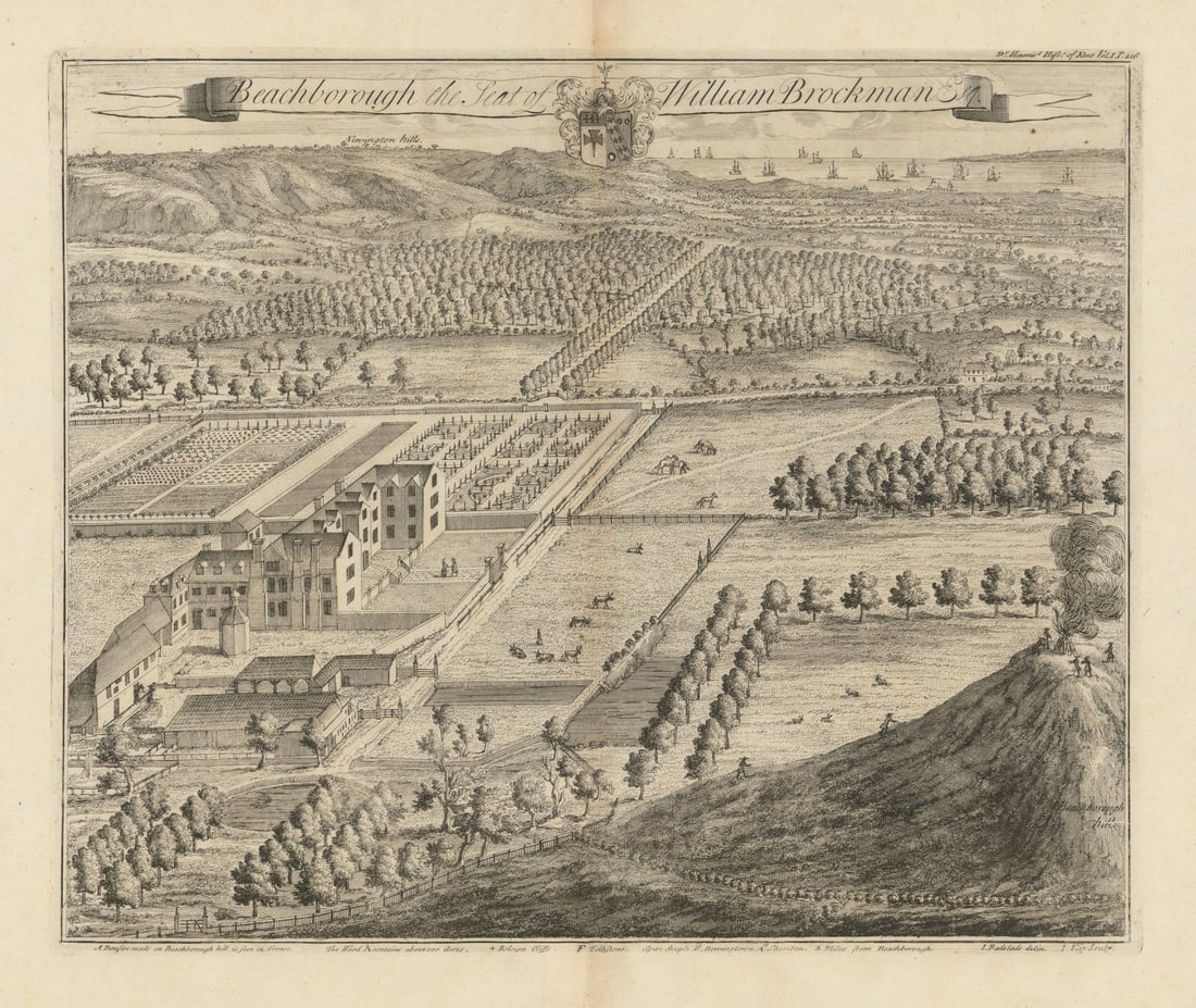 Beachborough Park, Seat of William Brockman—Folkestone—Badeslade & Kip 1719 (1 of 1)