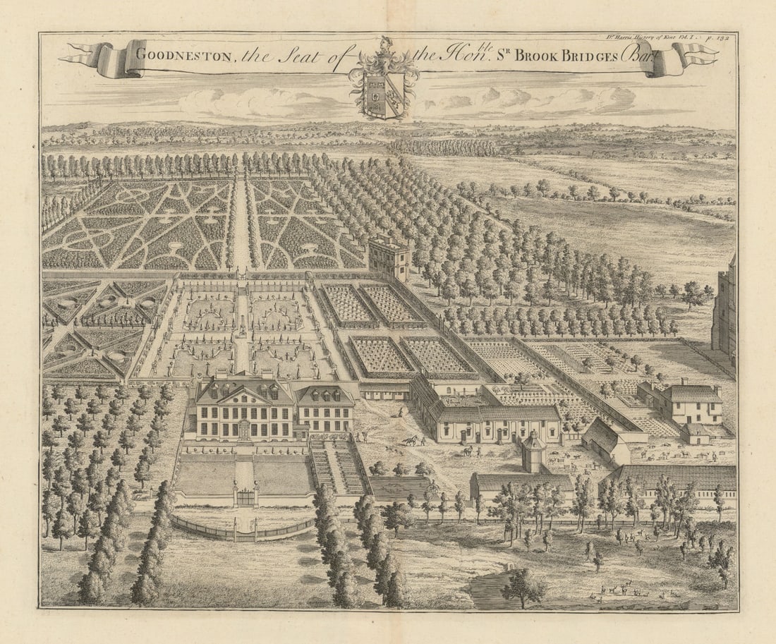 Goodnestone Park House, Seat of the Hon. Sir Brook Bridges—Kent—Badeslade 1719: Goodneston, the Seat of the Honble. Sr Brook Bridges Bart.'. Goodnestone Park House, Goodnestone, Kent CT3 1PL. Extant. Operates as wedding/events venue; gardens/café open to visitors. .