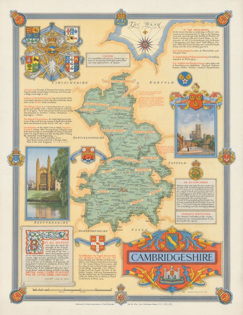 Cambridgeshire WW2 war effort county map by Ernest Clegg. Radar—US Military 1947 (1 of 1)