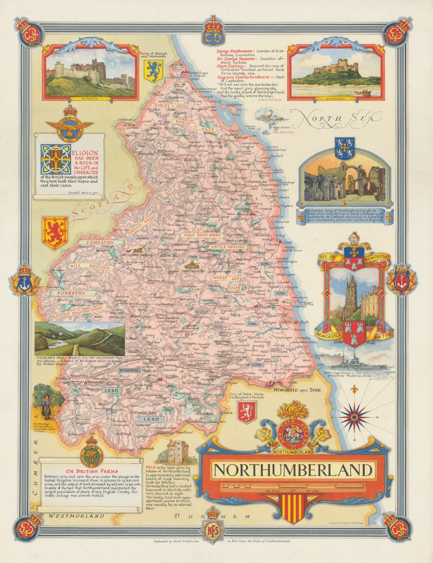 Northumberland WW2 war effort county map—Clegg—Tank/artillery training 1946 (1 of 1)