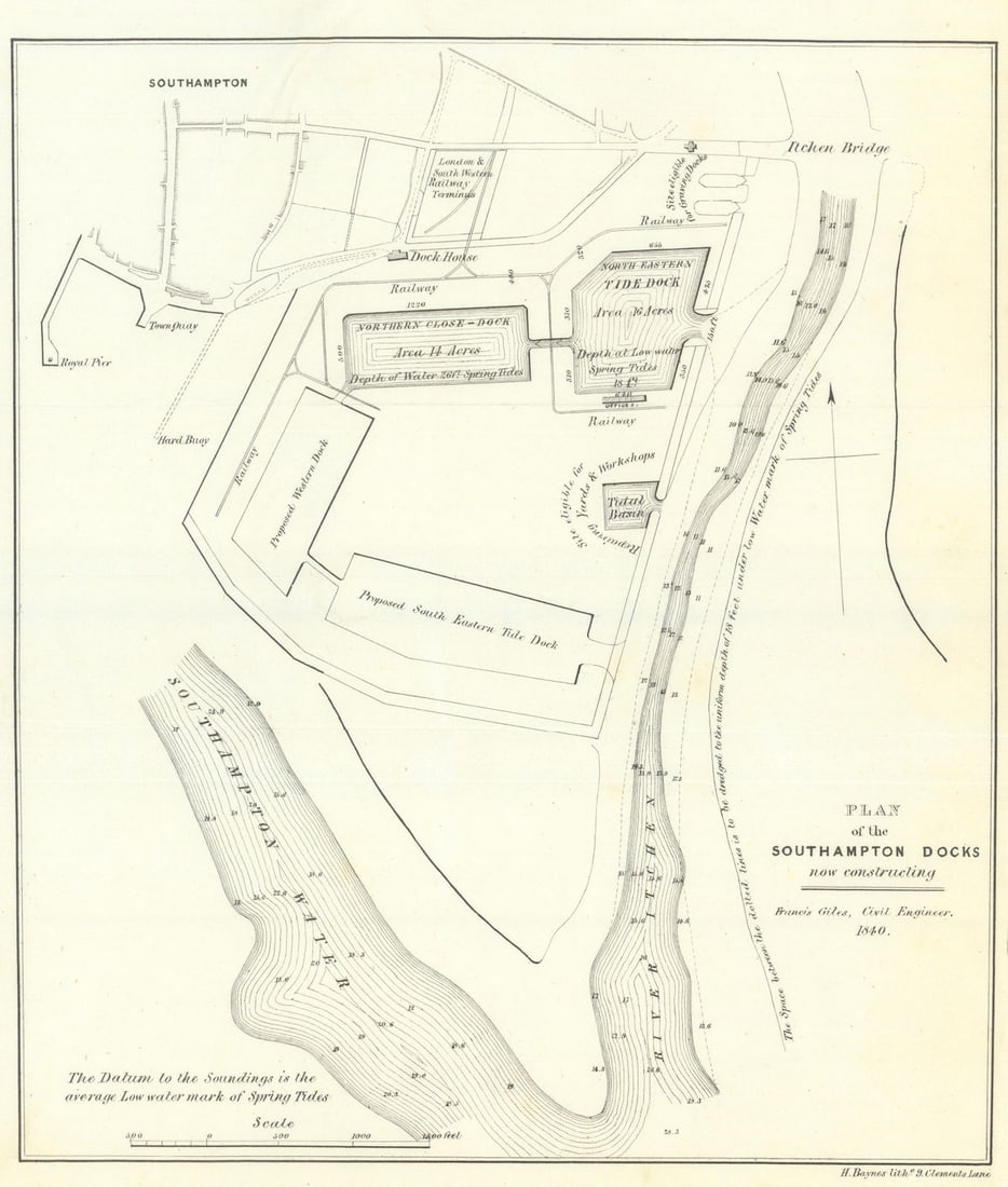 Plan of the Southampton Docks now constructing by Francis Giles 1840 old map (1 of 1)
