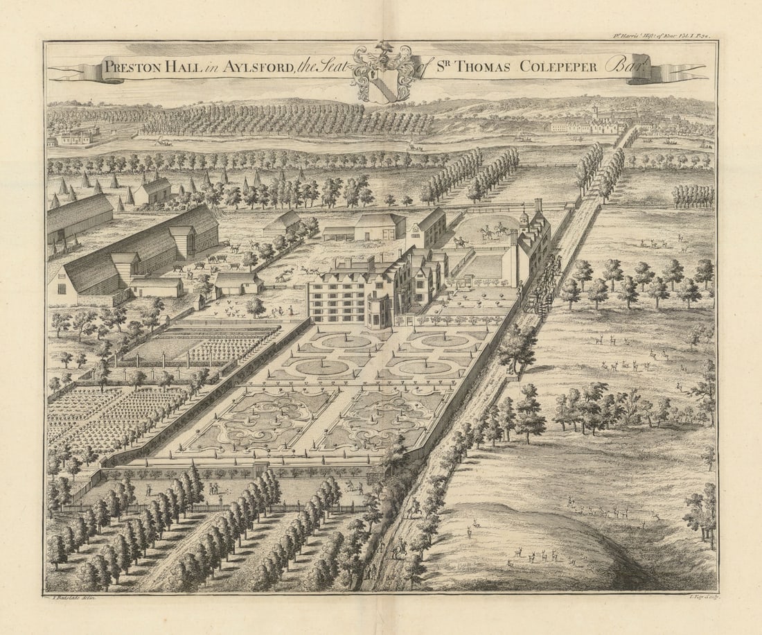 Preston Hall in Aylesford, Seat of Sir Thomas Colepeper—Badeslade & Kip 1719 (1 of 1)