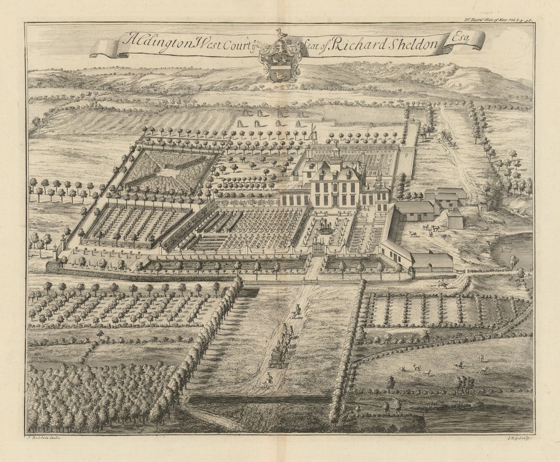 Aldington West Court, Seat of Richard Sheldon—Thurnham, Kent—Badeslade/Kip 1719: Aldington West Court, ye Seat of Richard Sheldon Esq.'. We cannot definitively identify this building, which may no longer be extant, but William Ireland's History of Kent records "Aldington in the ad