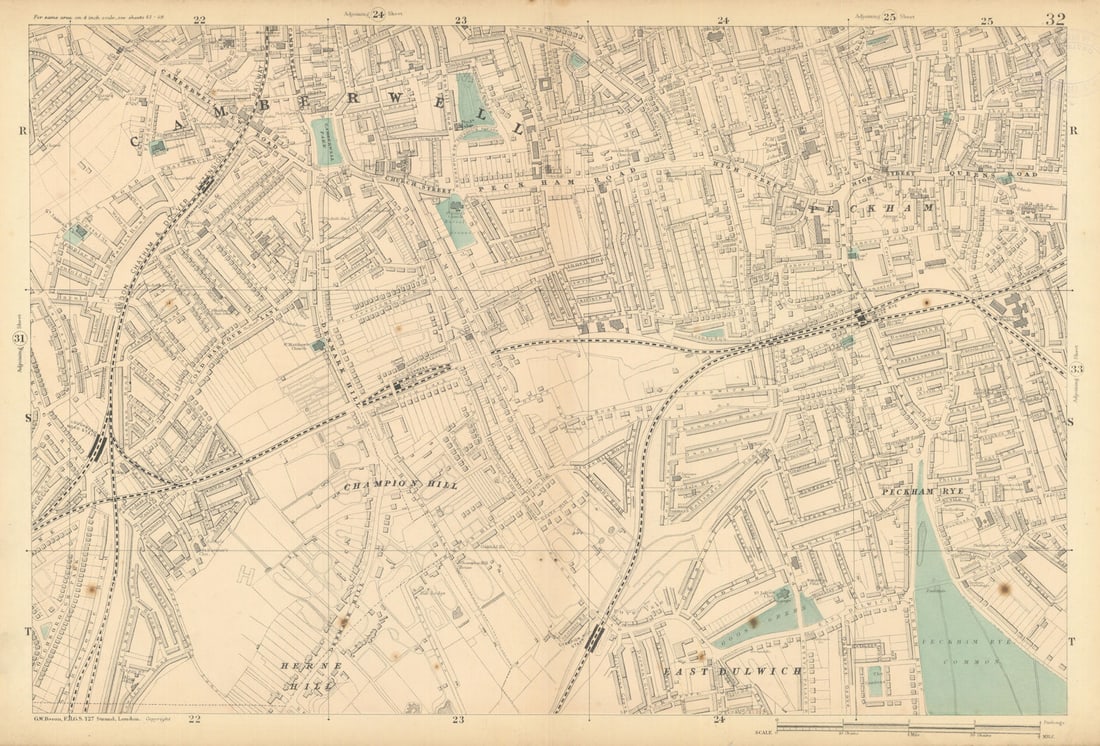CAMBERWELL Peckham Rye East Dulwich Herne Hill Denmark Hill 1886 old map (1 of 1)