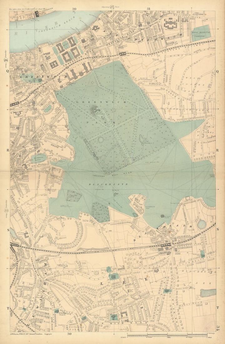 GREENWICH Lewisham Blackheath Lee Shooter's Hill 1886 old antique map chart (1 of 1)