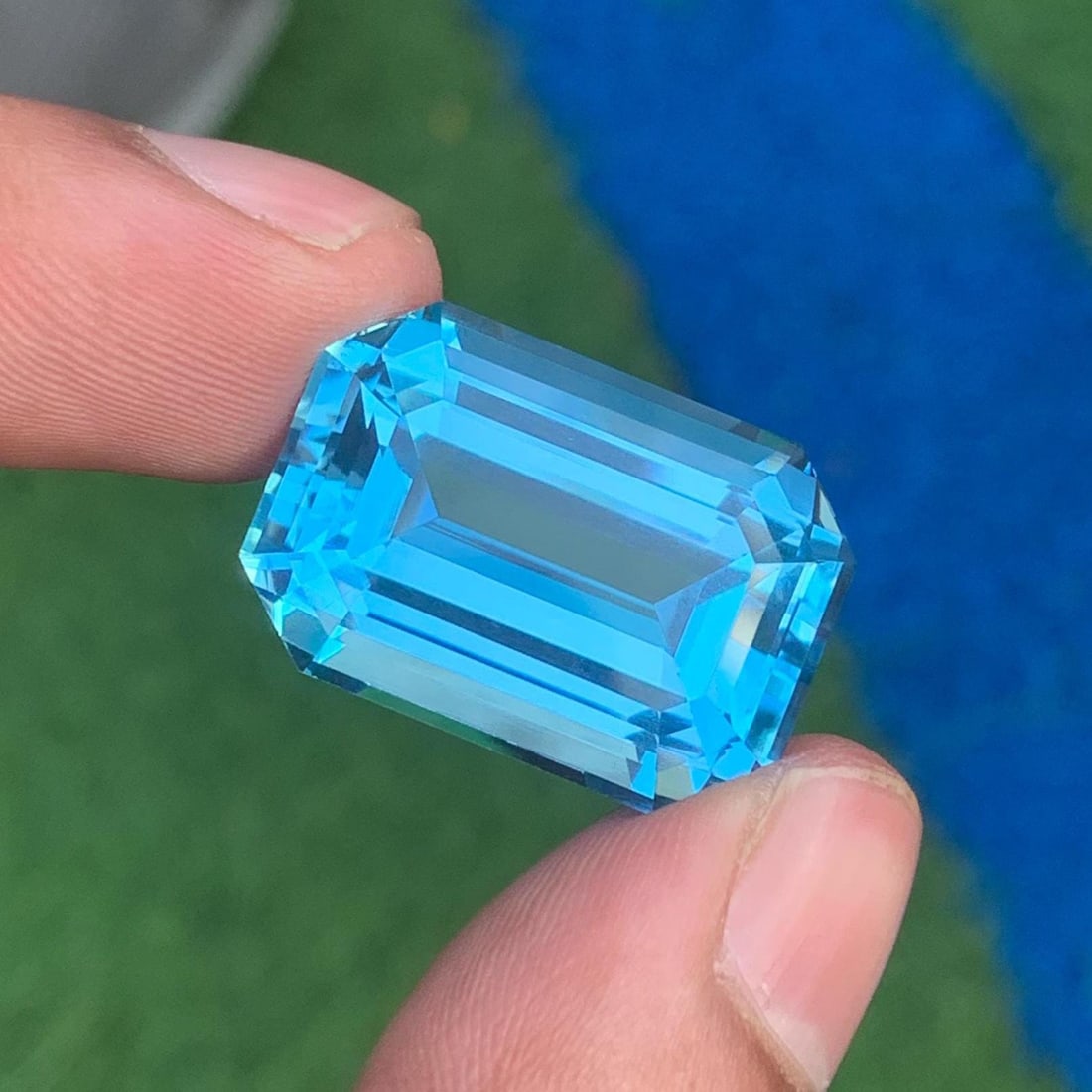 Swiss Blue Topaz Gemstone Necklace Size Emerald Cut From Brazil - 48.495 Ct - 6