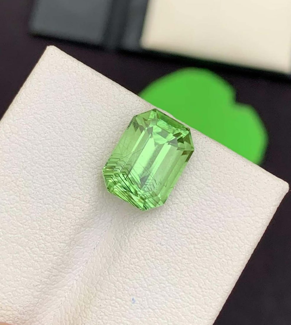 Emerald Cut Peridot Gemstone: Natural Green Rutile, August Birthstone - 5