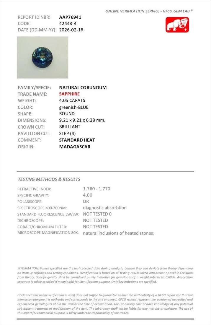 4.05 CT Normal Heat Teal Sapphire Gemstone , Round Diamond Cut,Madagascar - 5