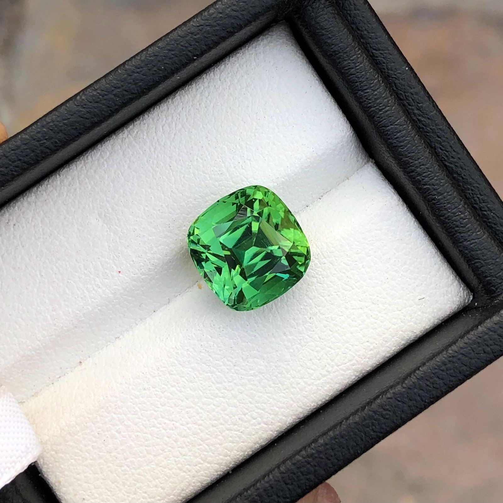 Cushion Cut Green Tourmaline Gemstone: 6.38 Carat, Afghanistan Origin (1 of 9)