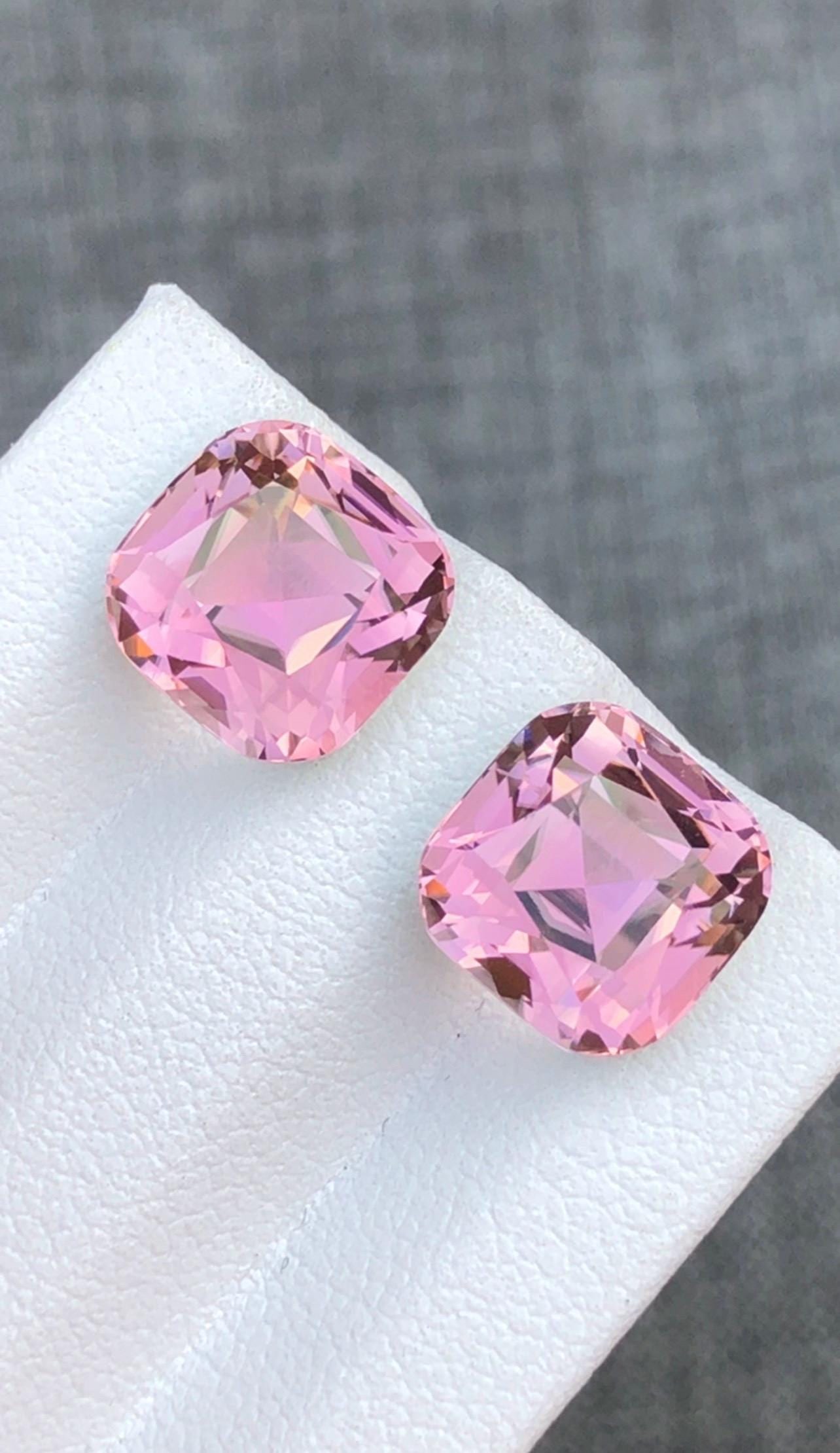 10.135 Carat Sweet Pink Tourmaline Gemstone Pair Earrings Jewelry Making Stone: Gemology: * Weight : 10.135 Carats * Dimension : 9.4*9.4*7.6 mm & 9.4*9.4*7.9 mm * Color: Sweet Pink * Clarity : Loupe Clean * Luster: Vitreous * Associated month: October * SKU: STORE EG Reserve: $2,