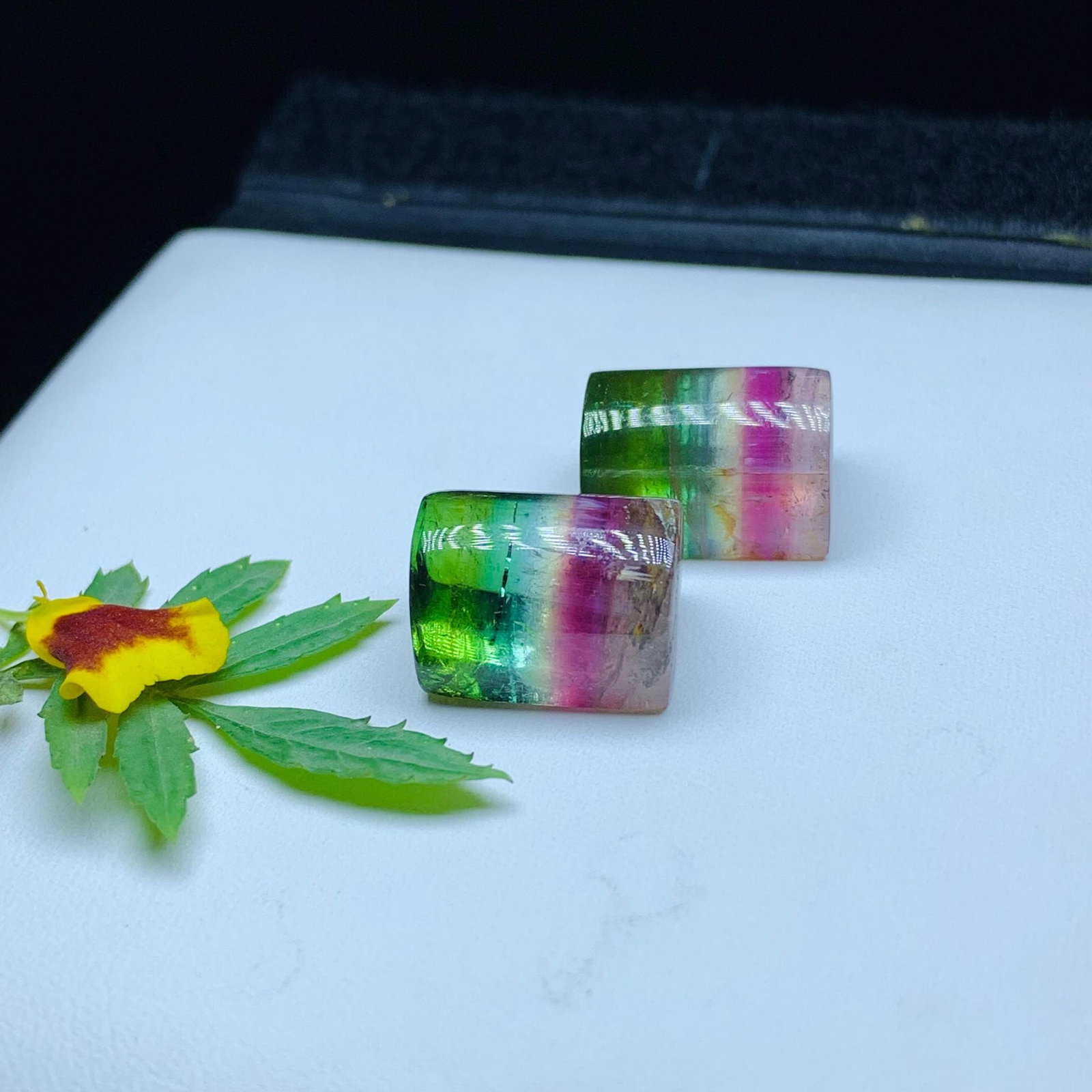 Tri Color Tourmaline Cabochon Pair: Natural Gemstone Cabs, 64.10 Carat - 3