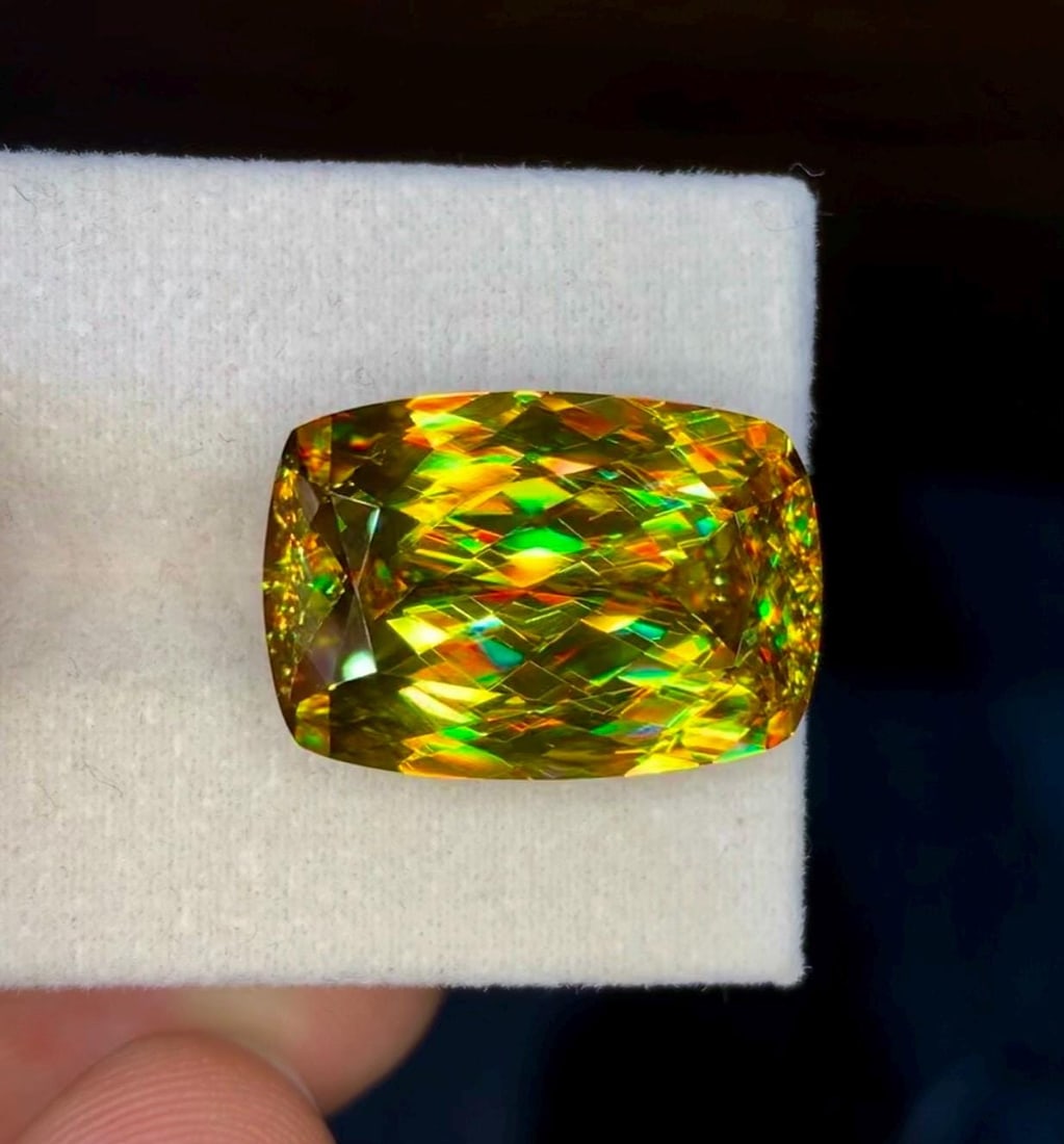 Natural Madagascar Sphene (Titanite) 23.45 Carat - Cushion Cut Rainbow Fire Loose Gemstone - 2